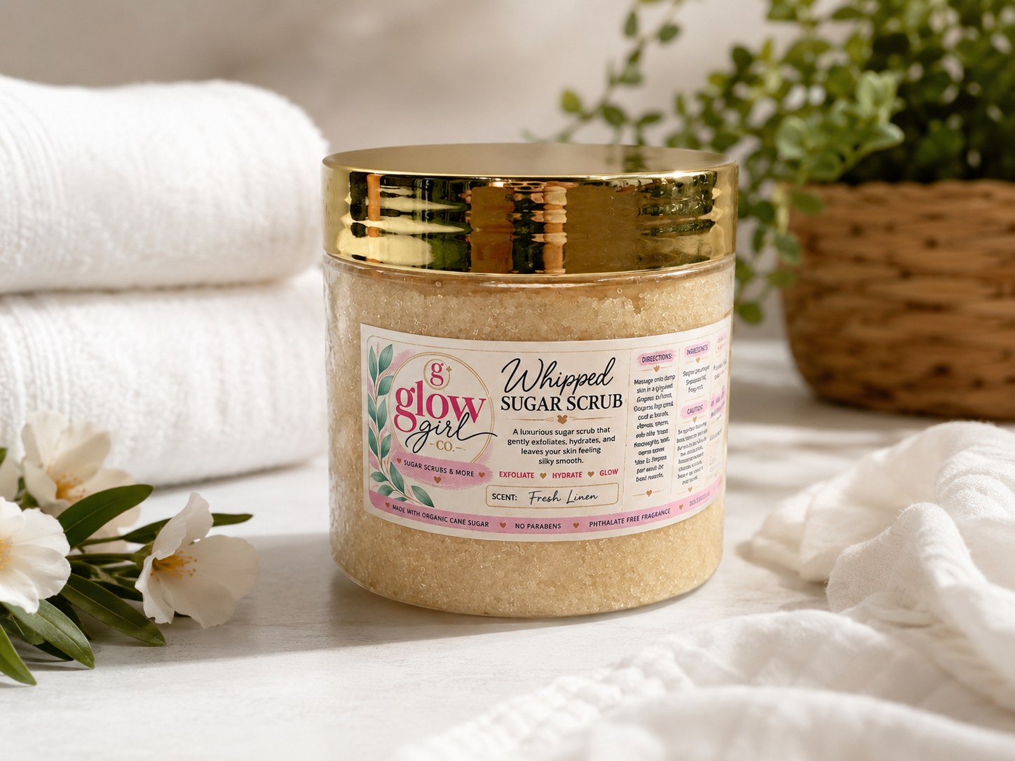 Glow Girl Co. Fresh Linen whipped sugar scrub jar